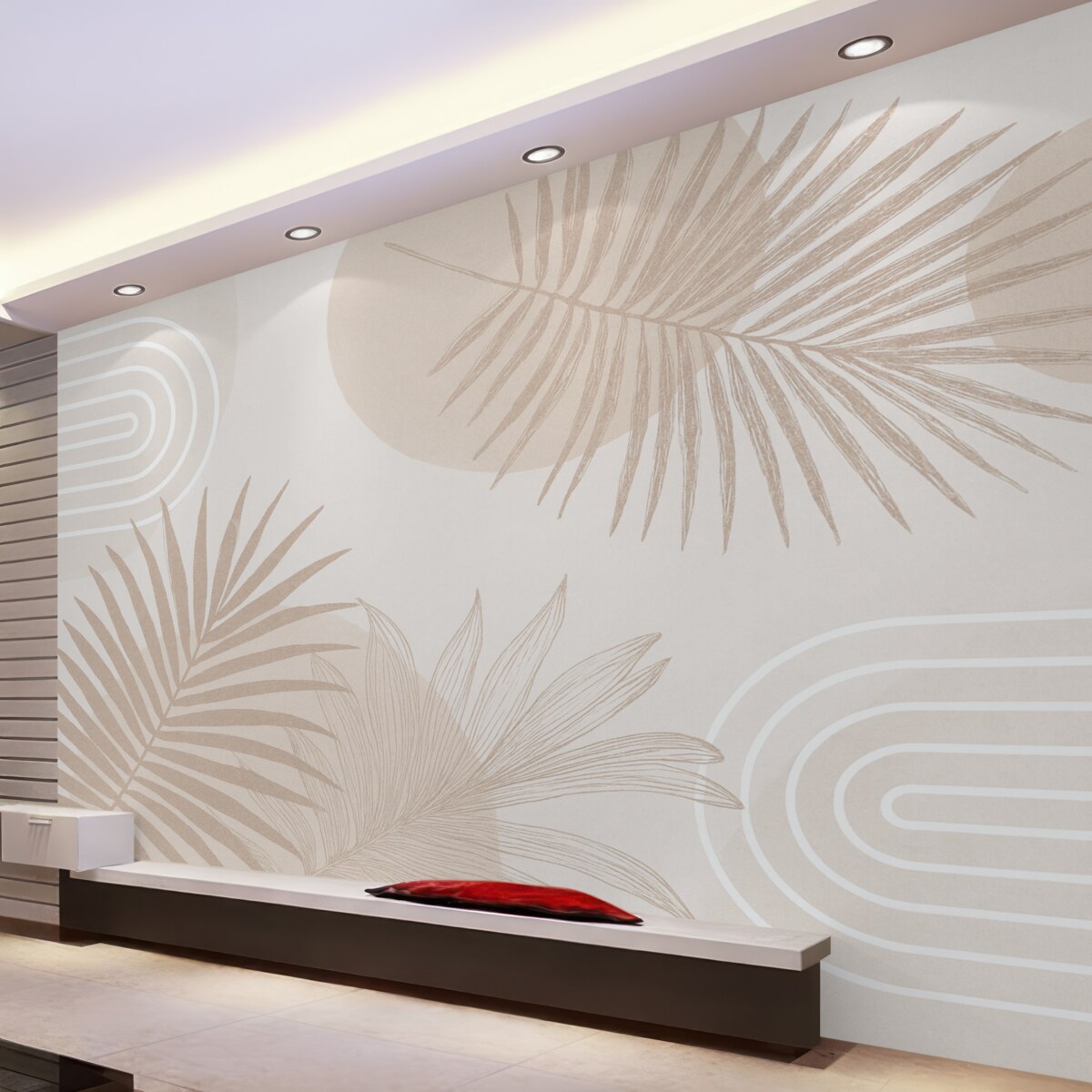 Fototapeta Tapeta w geometryczny wzór z liśćmi palmowymi w stylu boho.