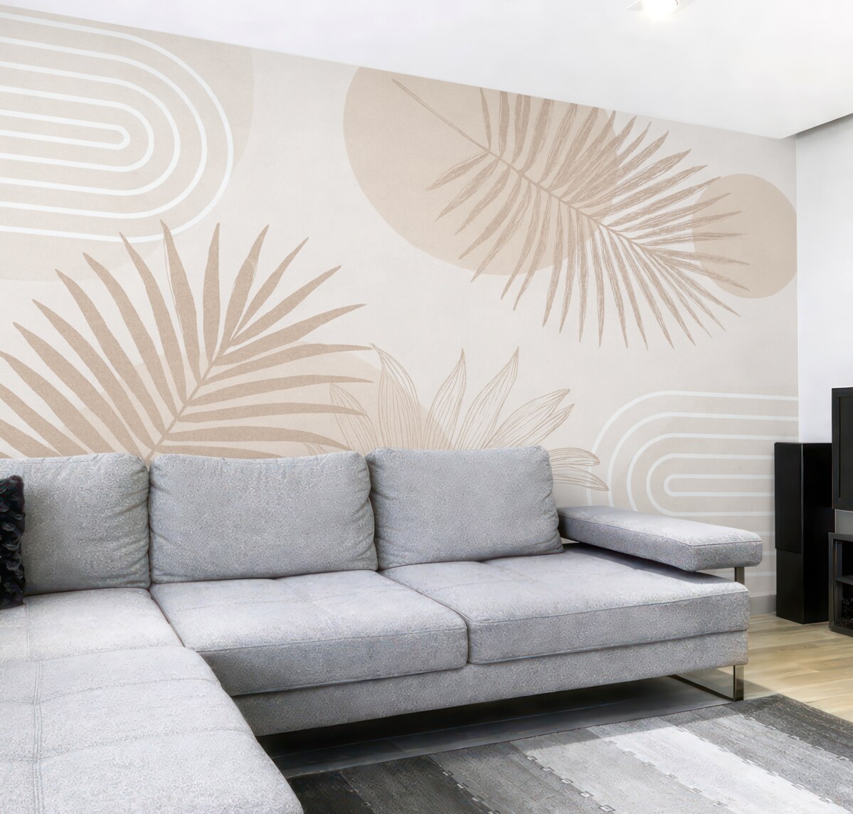 Fototapeta Tapeta w geometryczny wzór z liśćmi palmowymi w stylu boho.