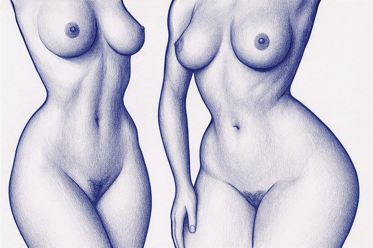 Fototapeta Stylizowane kształty ciała w postaci linii w odcieniu niebieskim.