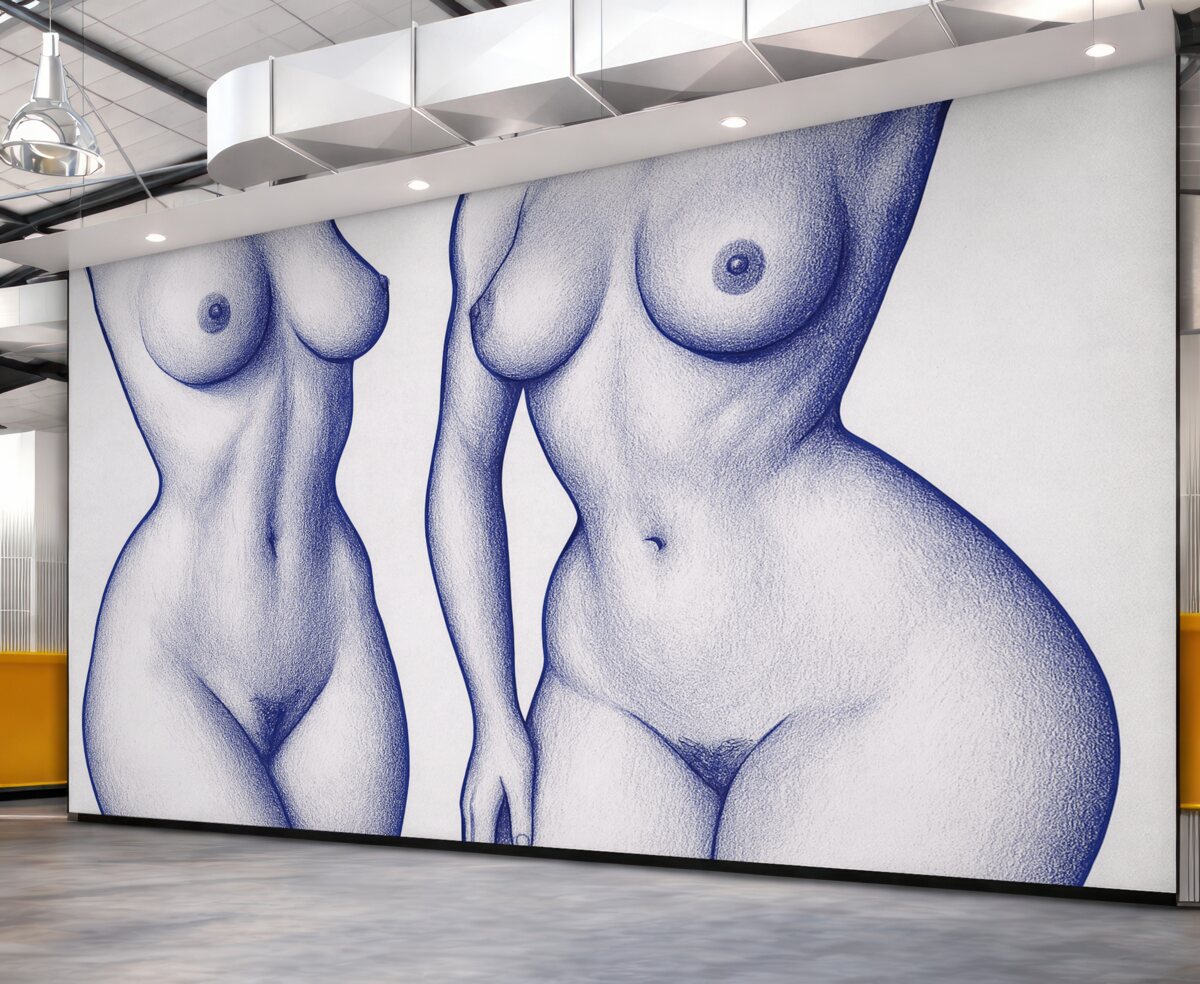 Fototapeta Stylizowane kształty ciała w postaci linii w odcieniu niebieskim.