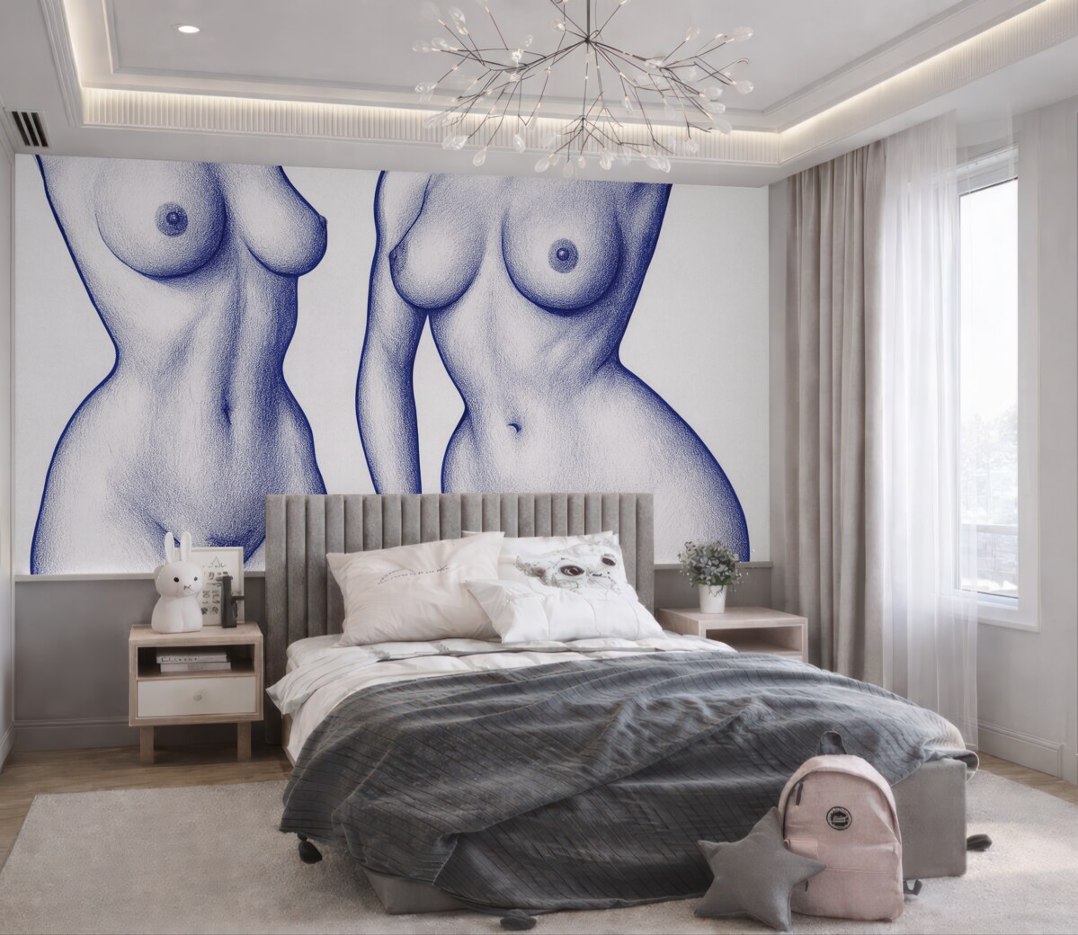 Fototapeta Stylizowane kształty ciała w postaci linii w odcieniu niebieskim.