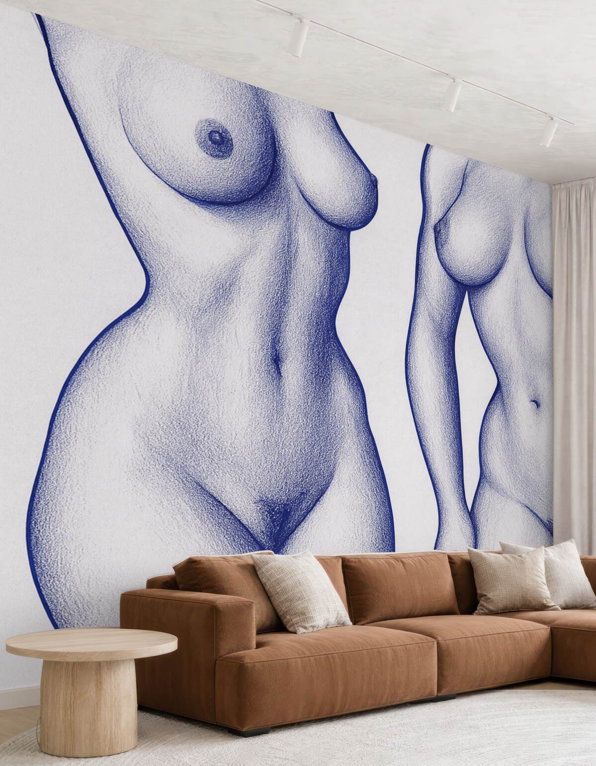 Fototapeta Stylizowane kształty ciała w postaci linii w odcieniu niebieskim.