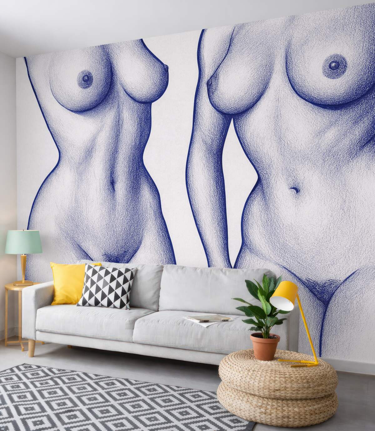 Fototapeta Stylizowane kształty ciała w postaci linii w odcieniu niebieskim.