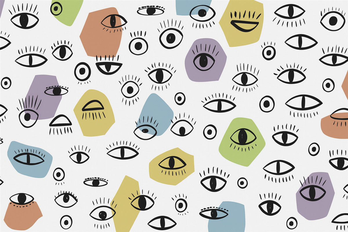 Fototapeta Oczy w abstrakcyjnej formie i kolorowe figury.