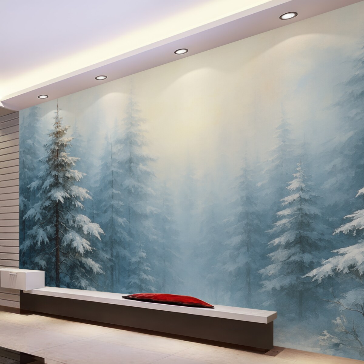 Fototapeta Las jodłowy w mgle, odcień niebieski.