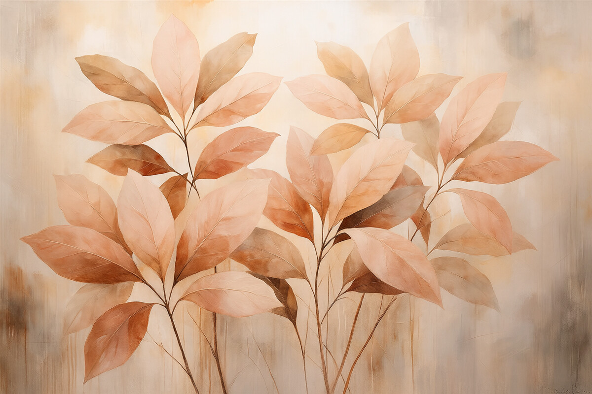 Fototapeta Gałązki z różowymi liśćmi na tle abstrakcyjnym.