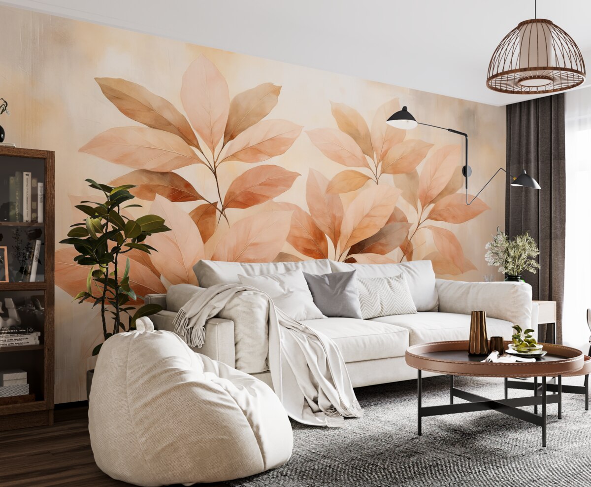 Fototapeta Gałązki z różowymi liśćmi na tle abstrakcyjnym.