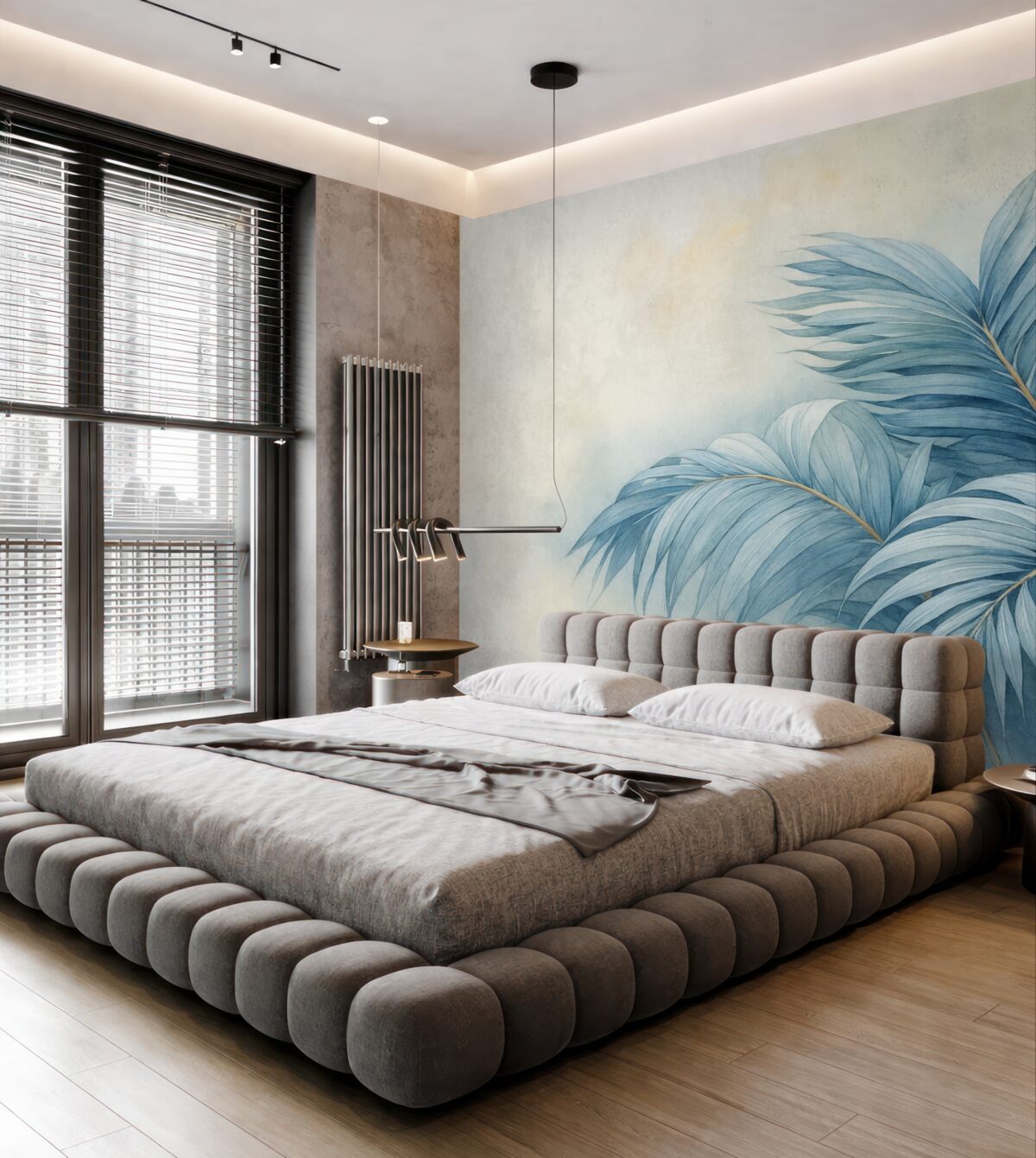 Fototapeta Błękitne liście palmy w otoczeniu mgły.