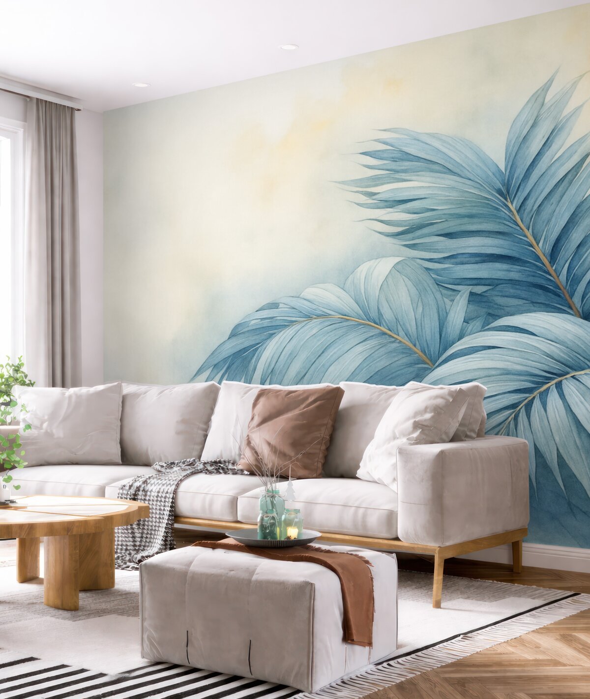 Fototapeta Błękitne liście palmy w otoczeniu mgły.