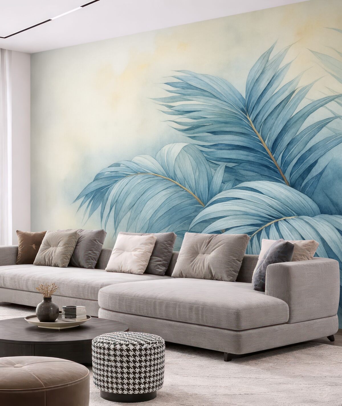 Fototapeta Błękitne liście palmy w otoczeniu mgły.