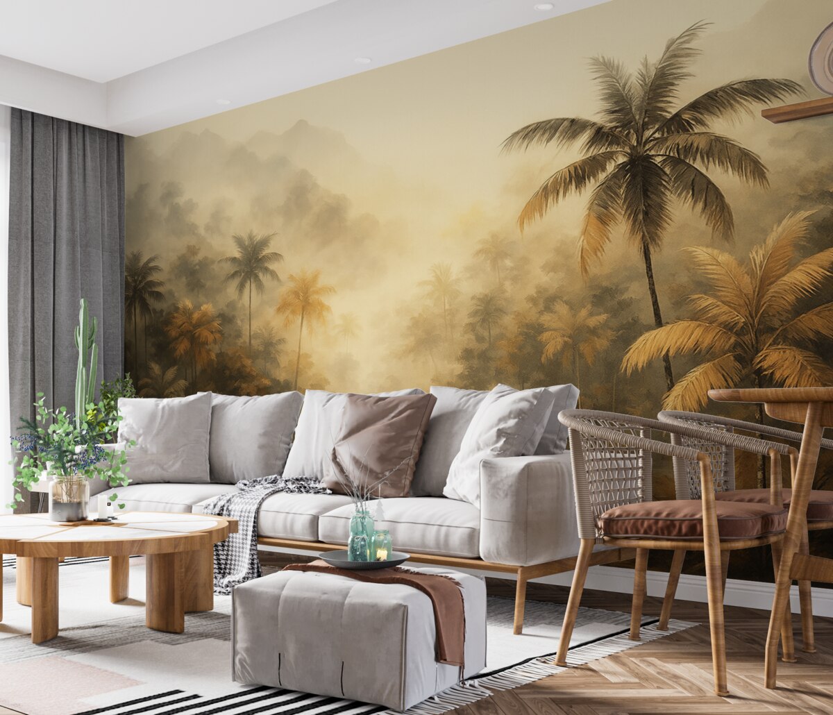 Fototapeta Tropikalny las z palmami o poranku.