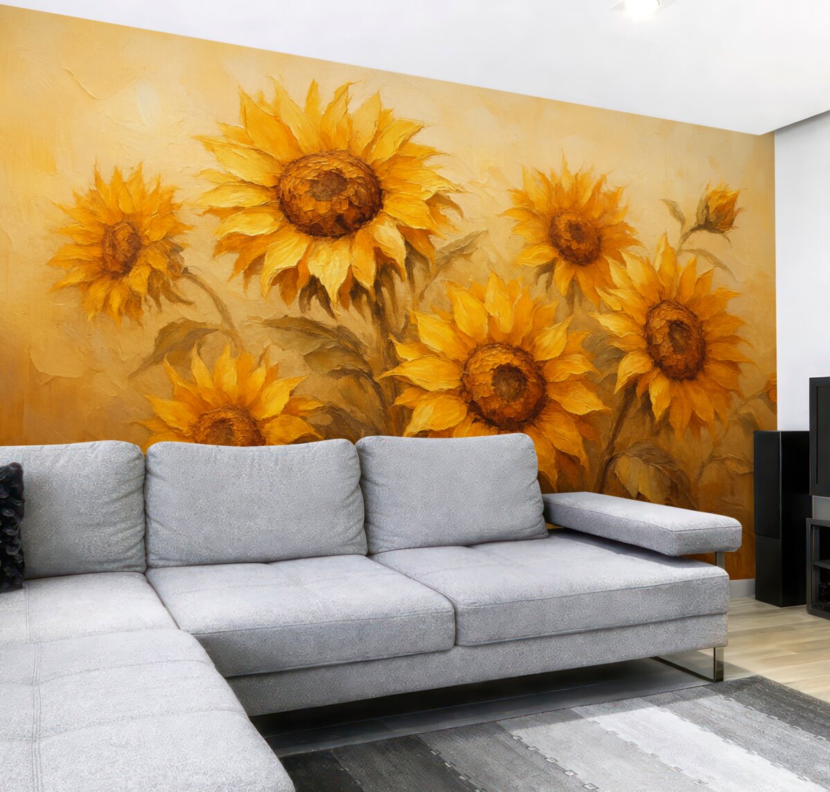 Fototapeta Kwitnące słoneczniki naśladujące malarstwo olejne.