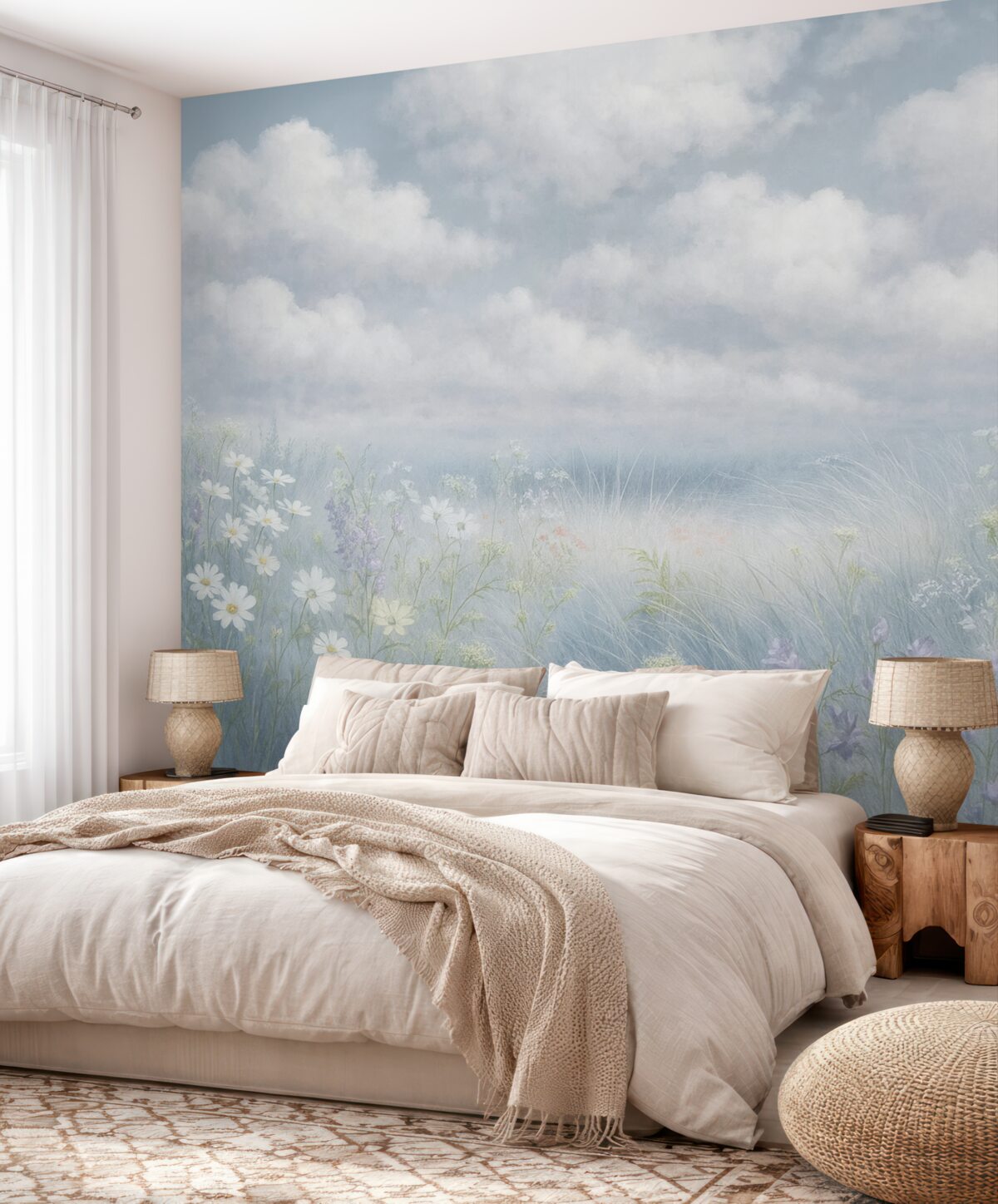 Fototapeta Dzikie rośliny i trawy z bałkańskim niebem oraz chmurami.