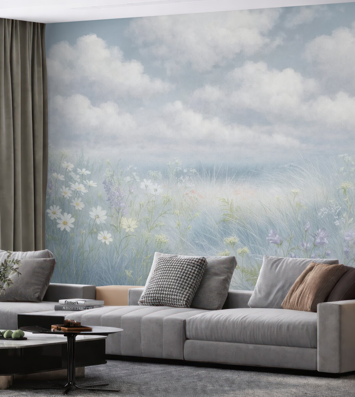 Fototapeta Dzikie rośliny i trawy z bałkańskim niebem oraz chmurami.