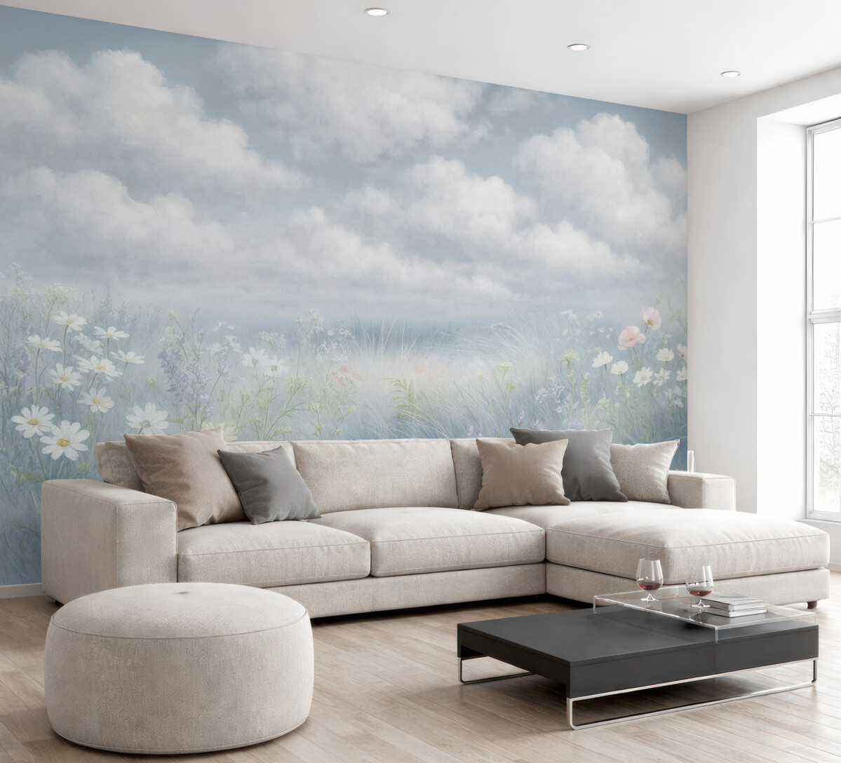 Fototapeta Dzikie rośliny i trawy z bałkańskim niebem oraz chmurami.