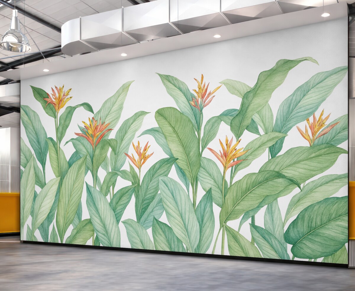 Fototapeta Liście tropikalne z kwiatami.