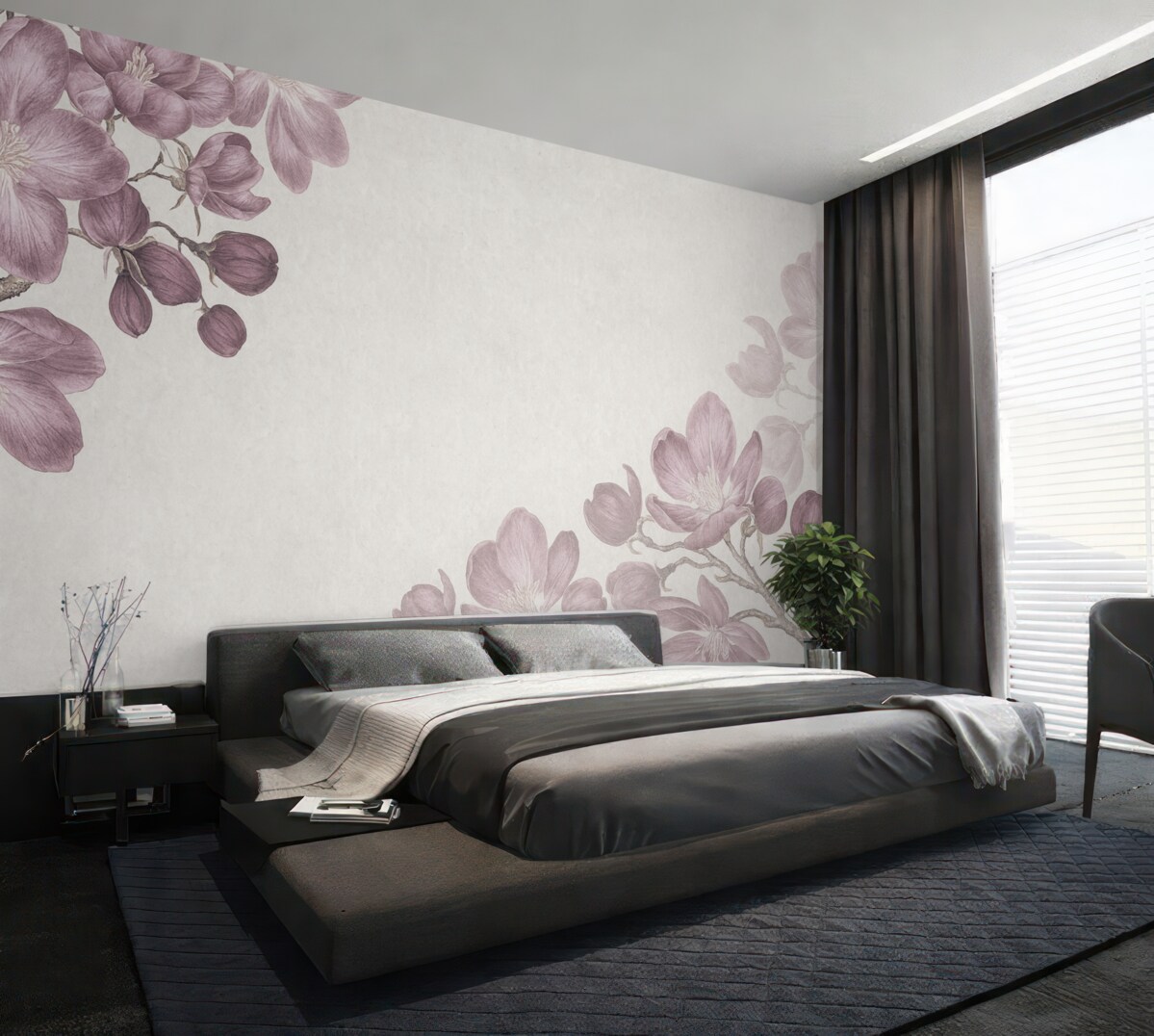 Fototapeta Kwitnące gałązki, kwiaty na gałązkach, kwiaty w kącie.