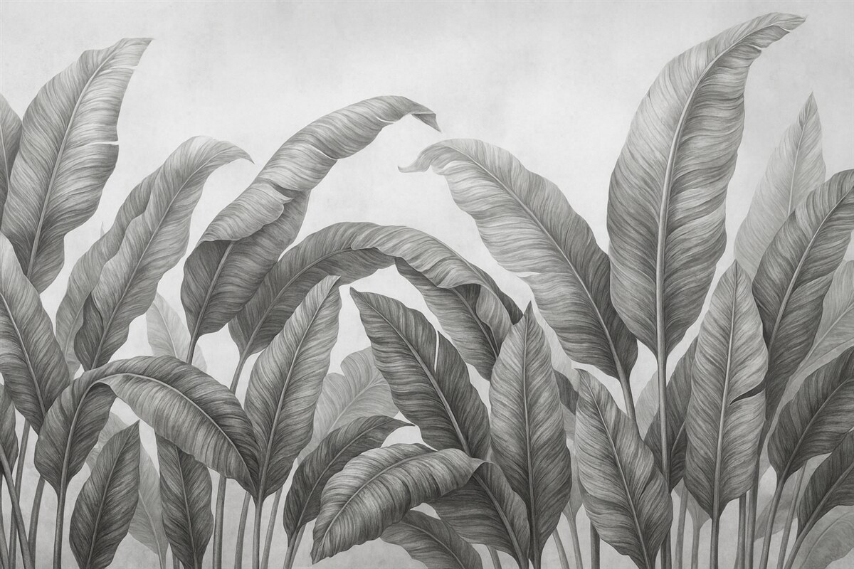 Fototapeta liście, liście bananowca, szare liście, wielkie liście