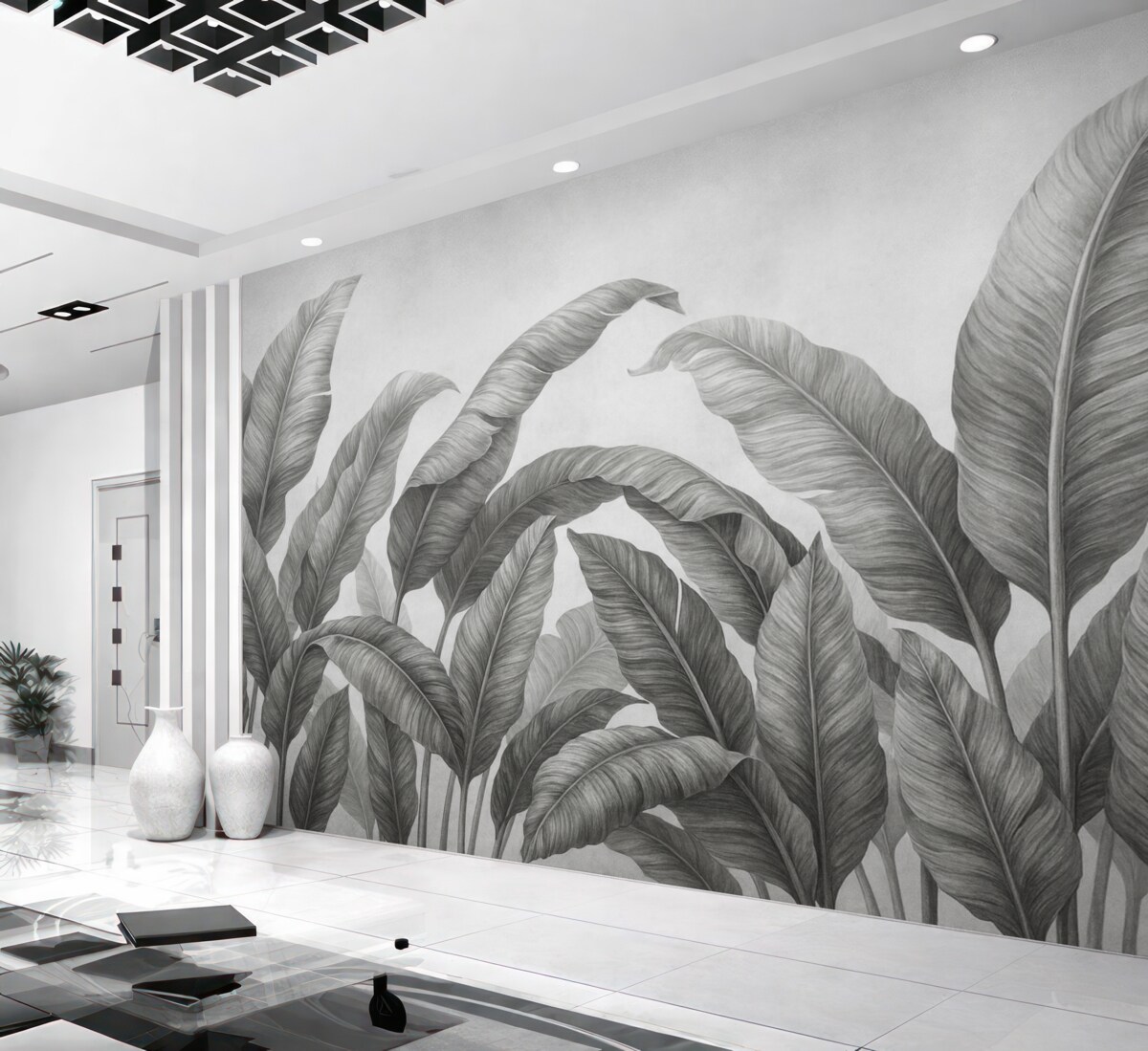 Fototapeta liście, liście bananowca, szare liście, wielkie liście