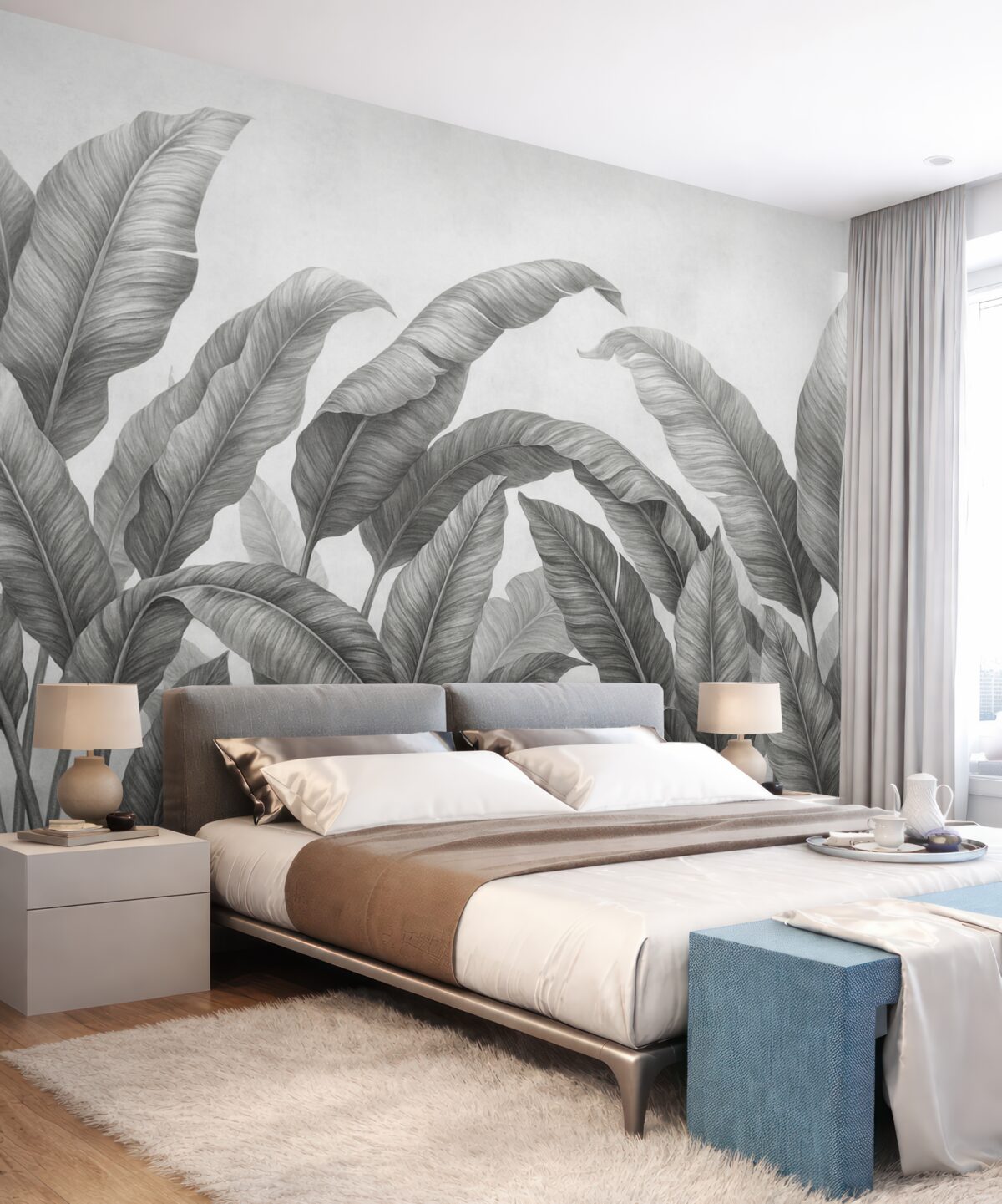 Fototapeta liście, liście bananowca, szare liście, wielkie liście