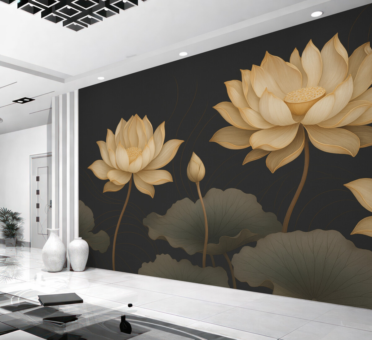 Fototapeta Wielkie kwiaty lotosu na mrocznym tle.