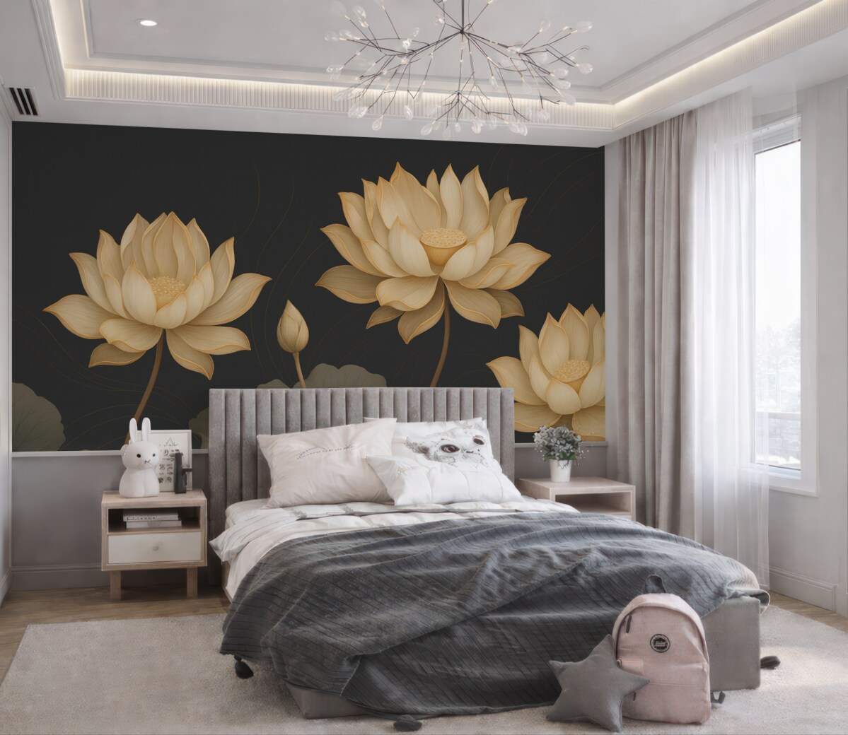 Fototapeta Wielkie kwiaty lotosu na mrocznym tle.