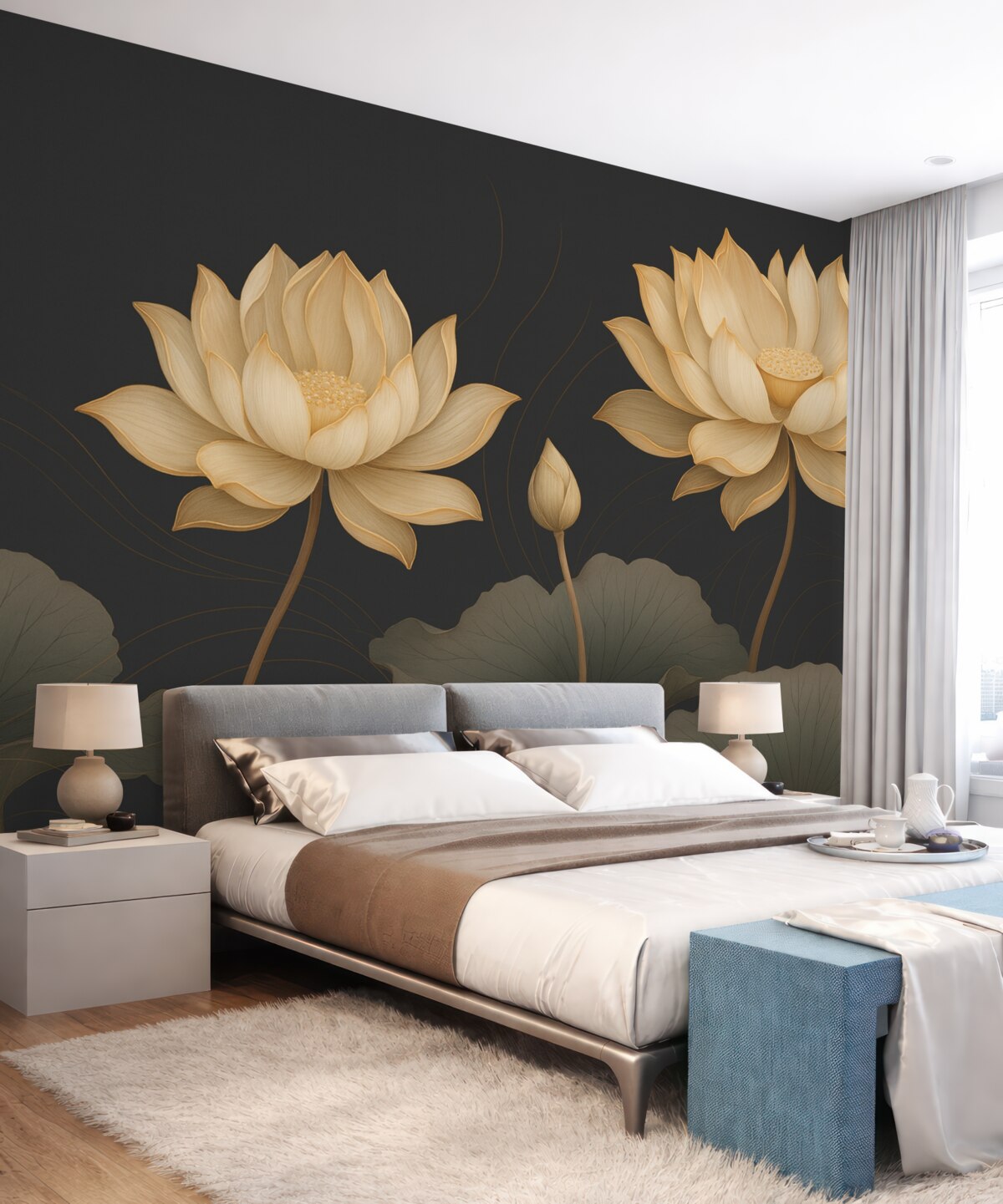 Fototapeta Wielkie kwiaty lotosu na mrocznym tle.