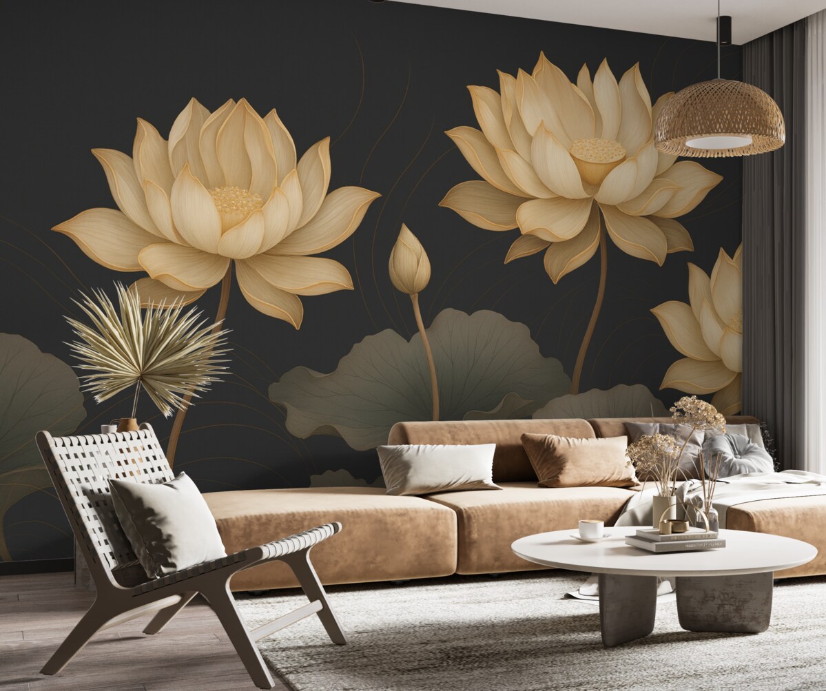 Fototapeta Wielkie kwiaty lotosu na mrocznym tle.