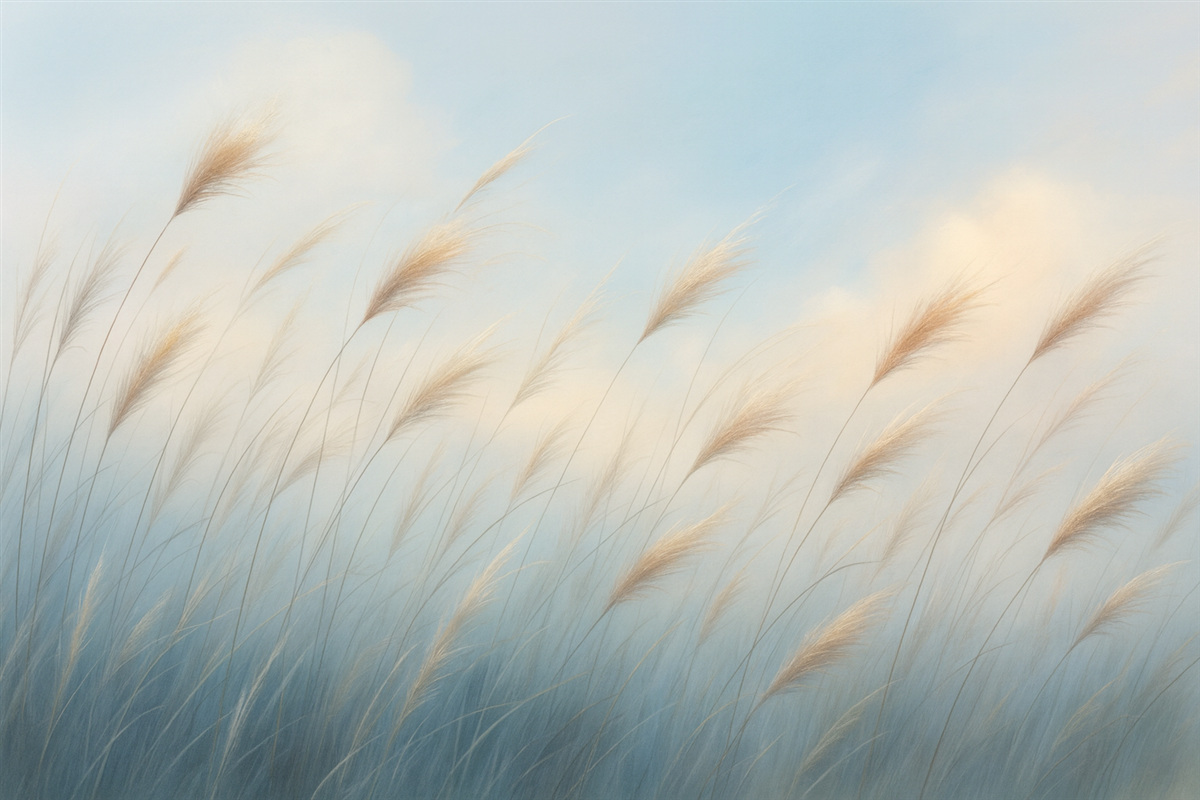 Fototapeta Subtelne trawy łąkowe na błękitnym tle.