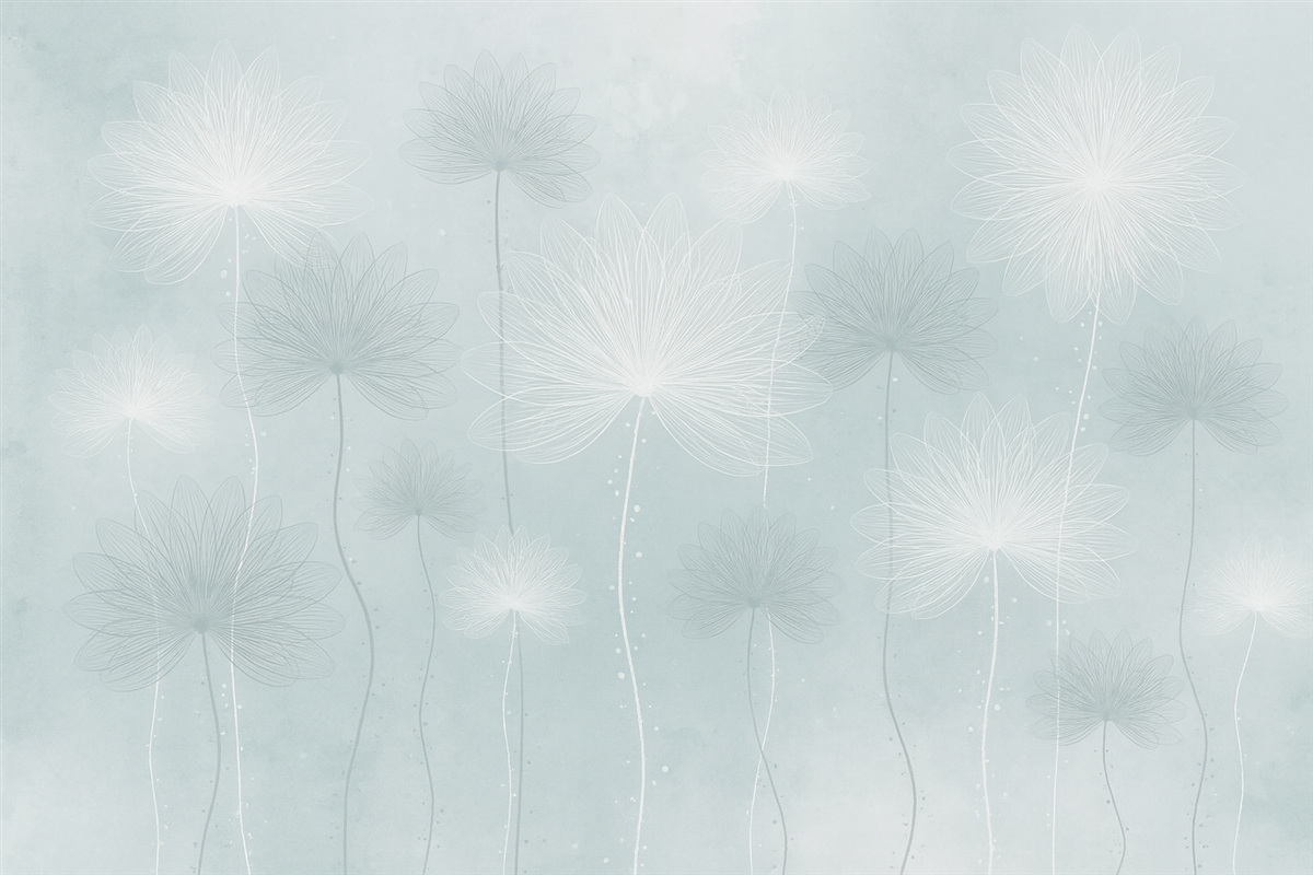 Fototapeta Subtelne kwiaty na łagodnym zielonym tle.