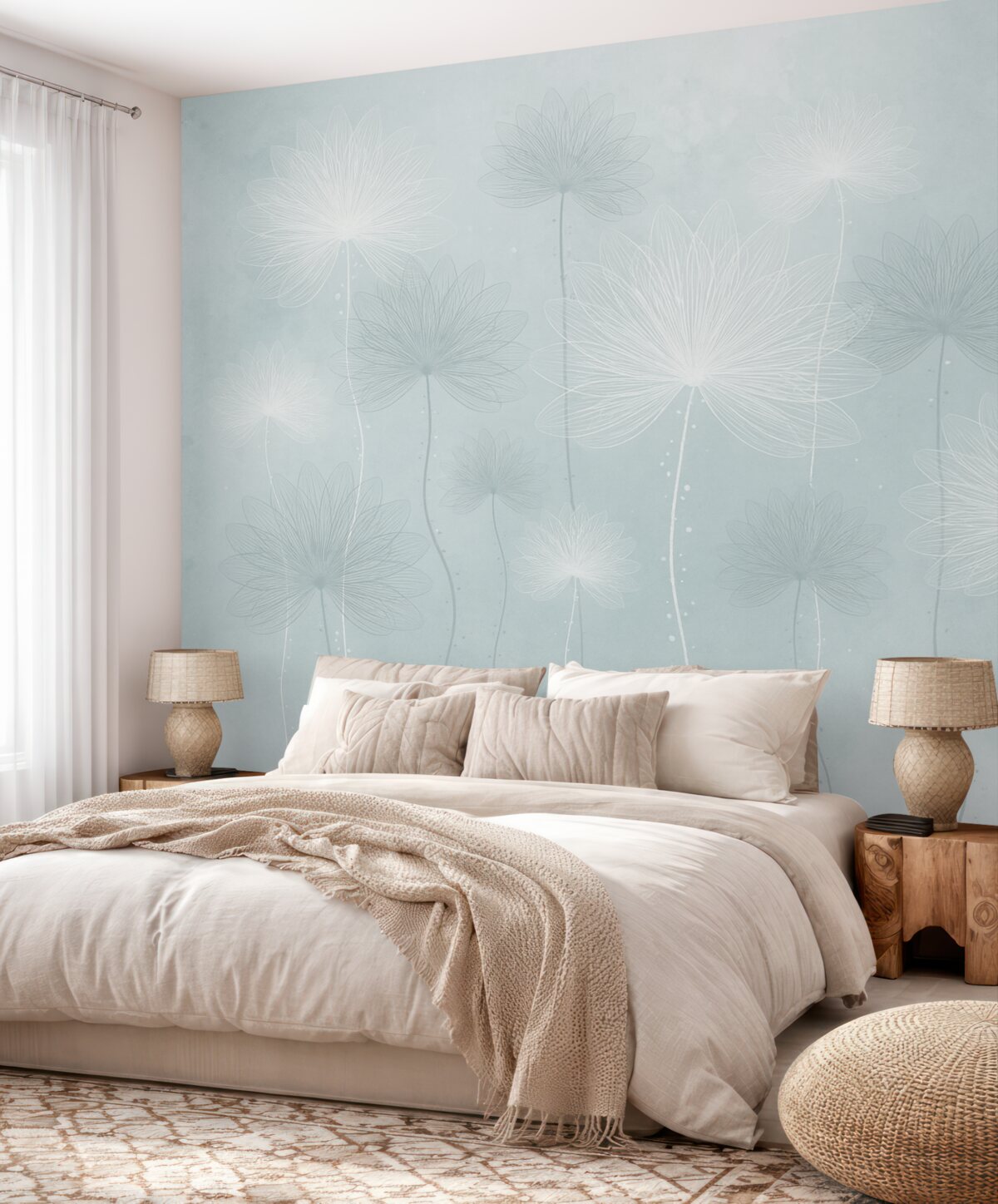 Fototapeta Subtelne kwiaty na łagodnym zielonym tle.