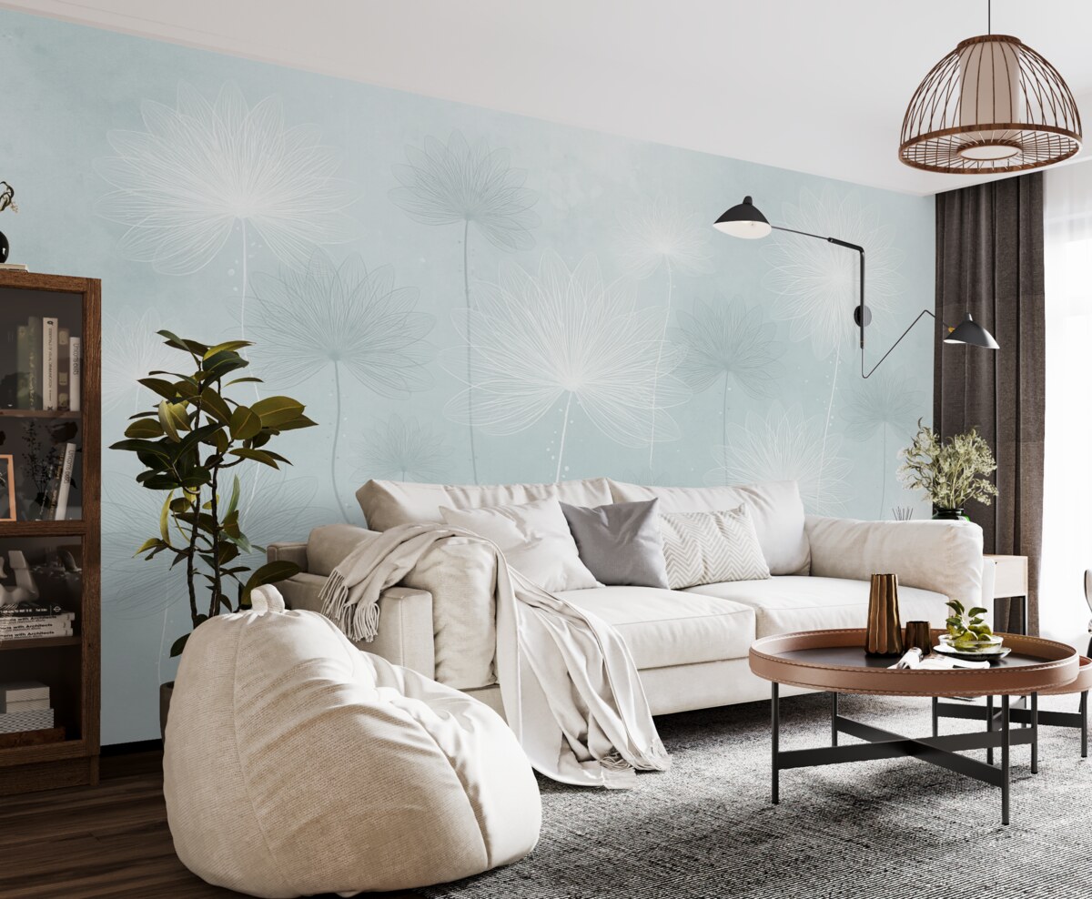 Fototapeta Subtelne kwiaty na łagodnym zielonym tle.