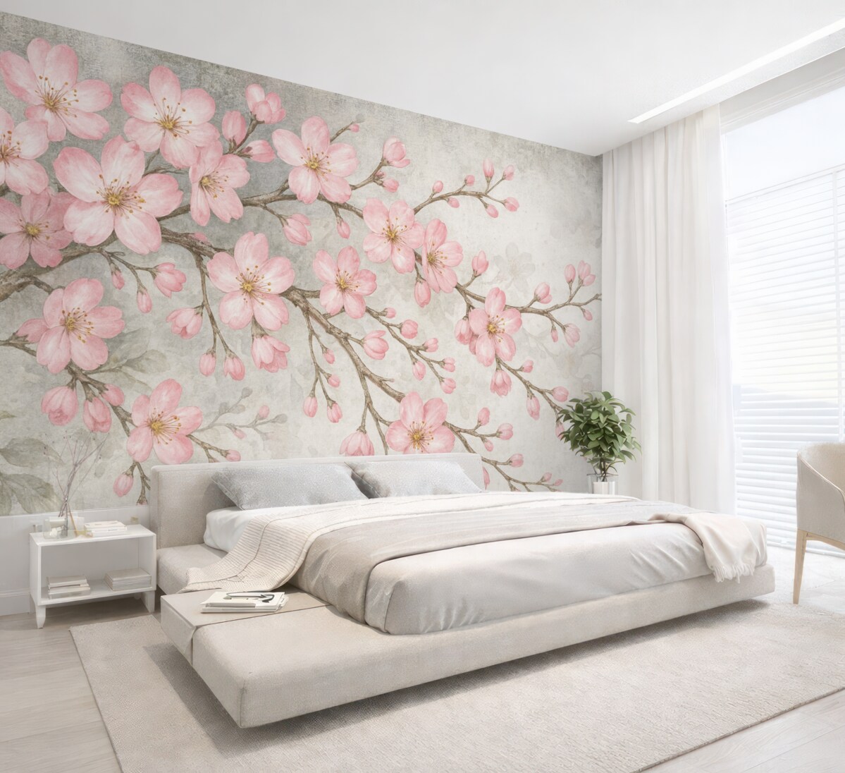 Fototapeta Kwitnąca gałązka na szarym tle.