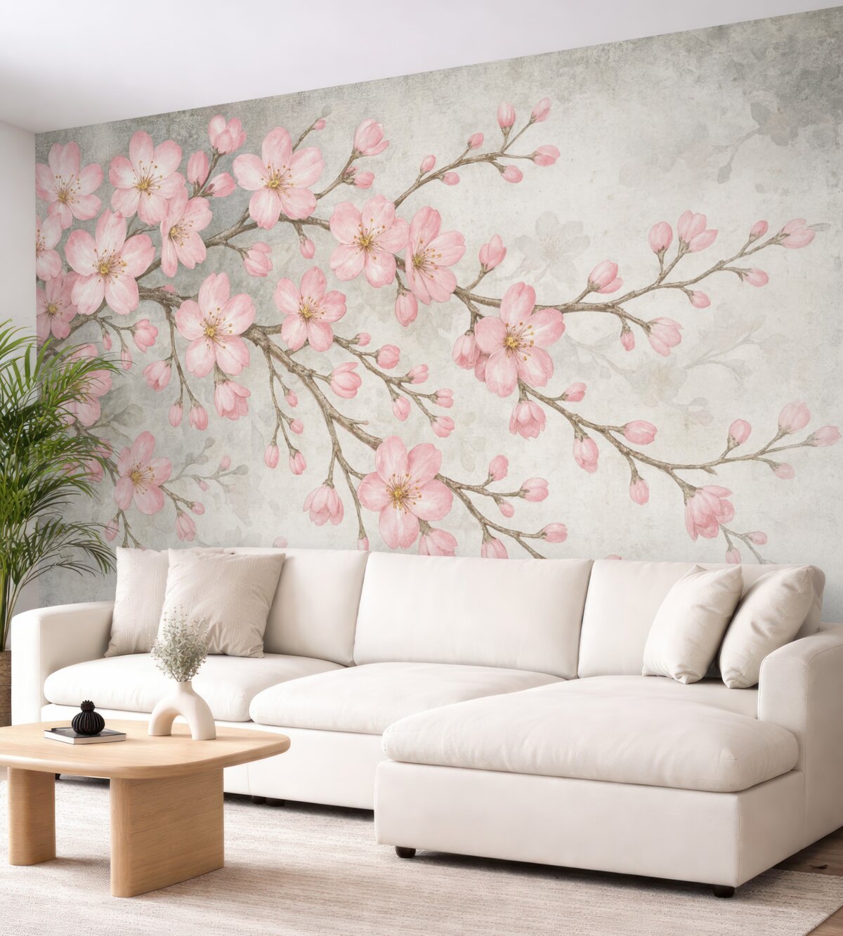 Fototapeta Kwitnąca gałązka na szarym tle.