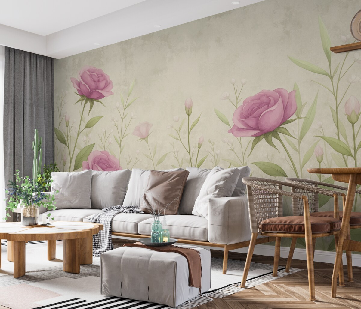 Fototapeta Subtelne kwiaty i zioła na szarym tle.