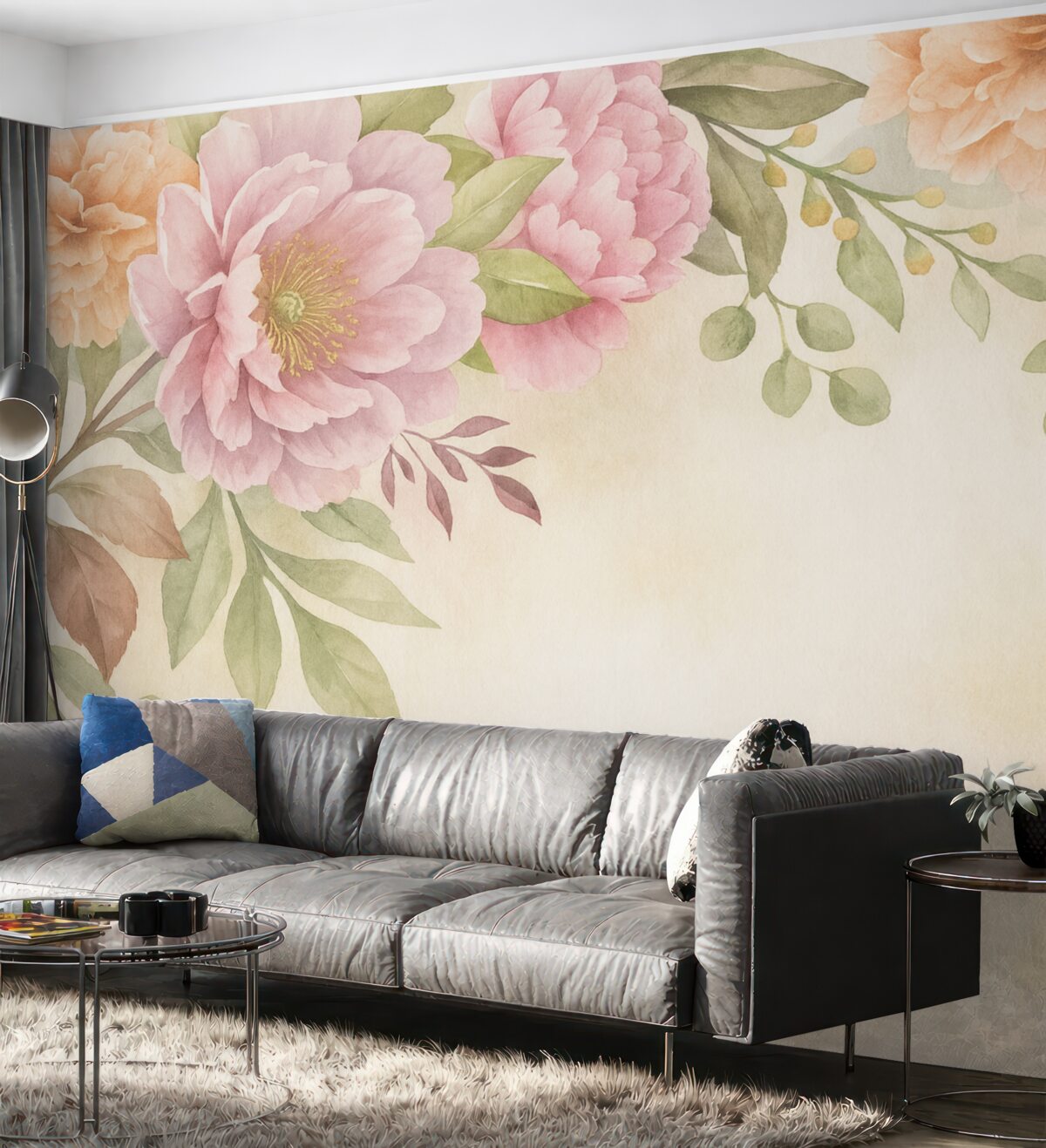 Fototapeta Wielkie kwiaty wiszące na subtelnym jasnym tle.