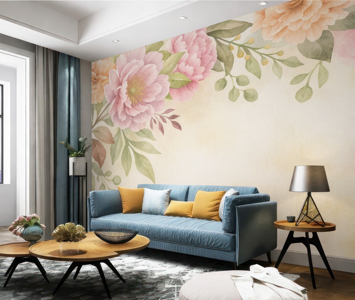 Fototapeta Wielkie kwiaty wiszące na subtelnym jasnym tle.