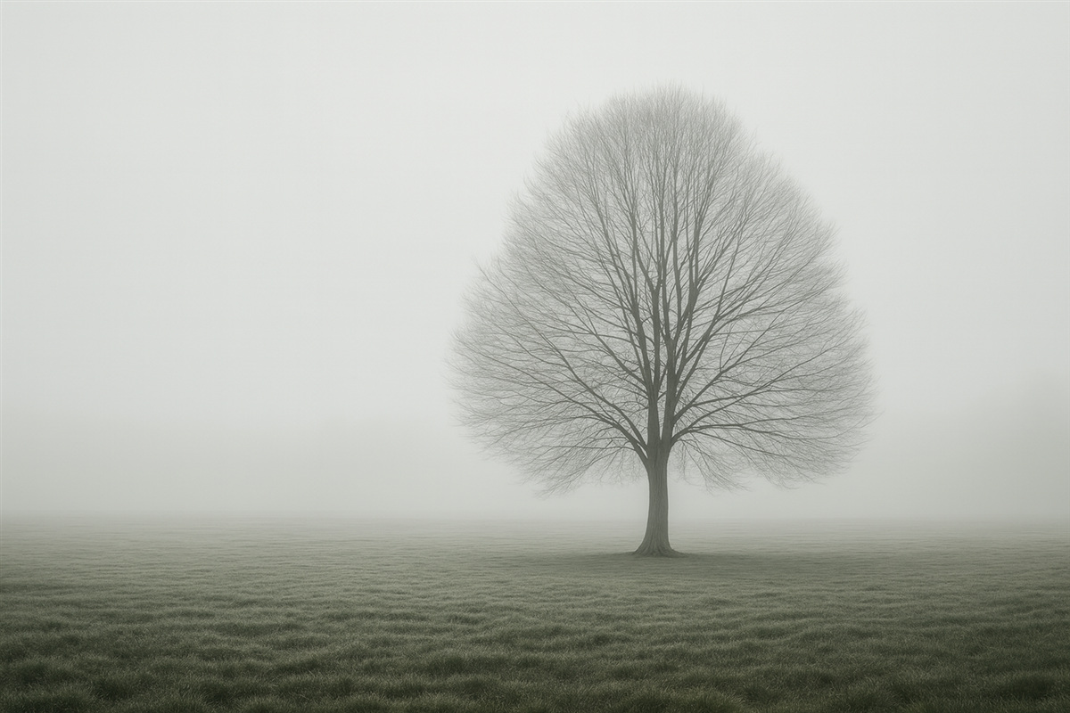 Fototapeta Drzewo w mroku w ciemnych odcieniach zieleni.