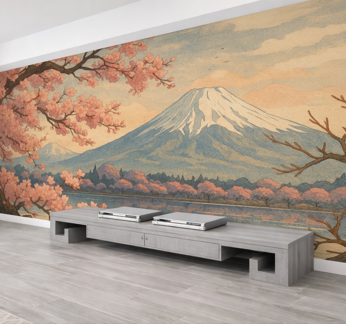 Fototapeta Kwiat wiśni, góry, malarstwo akwarelowe.