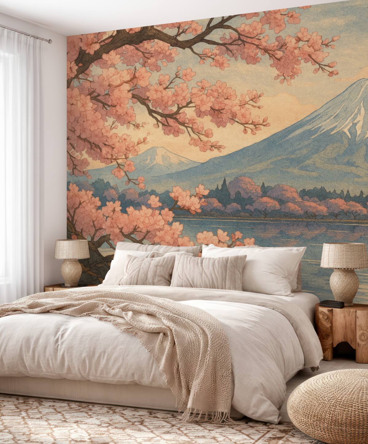 Fototapeta Kwiat wiśni, góry, malarstwo akwarelowe.