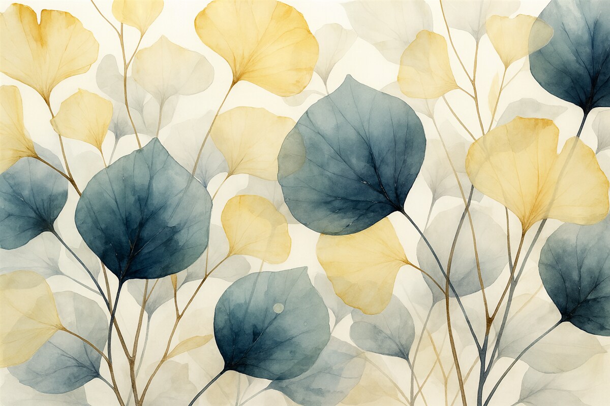 Fototapeta Liście, subtelne tło, technika akwarelowa.