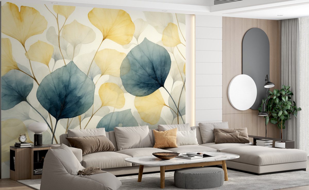 Fototapeta Liście, subtelne tło, technika akwarelowa.