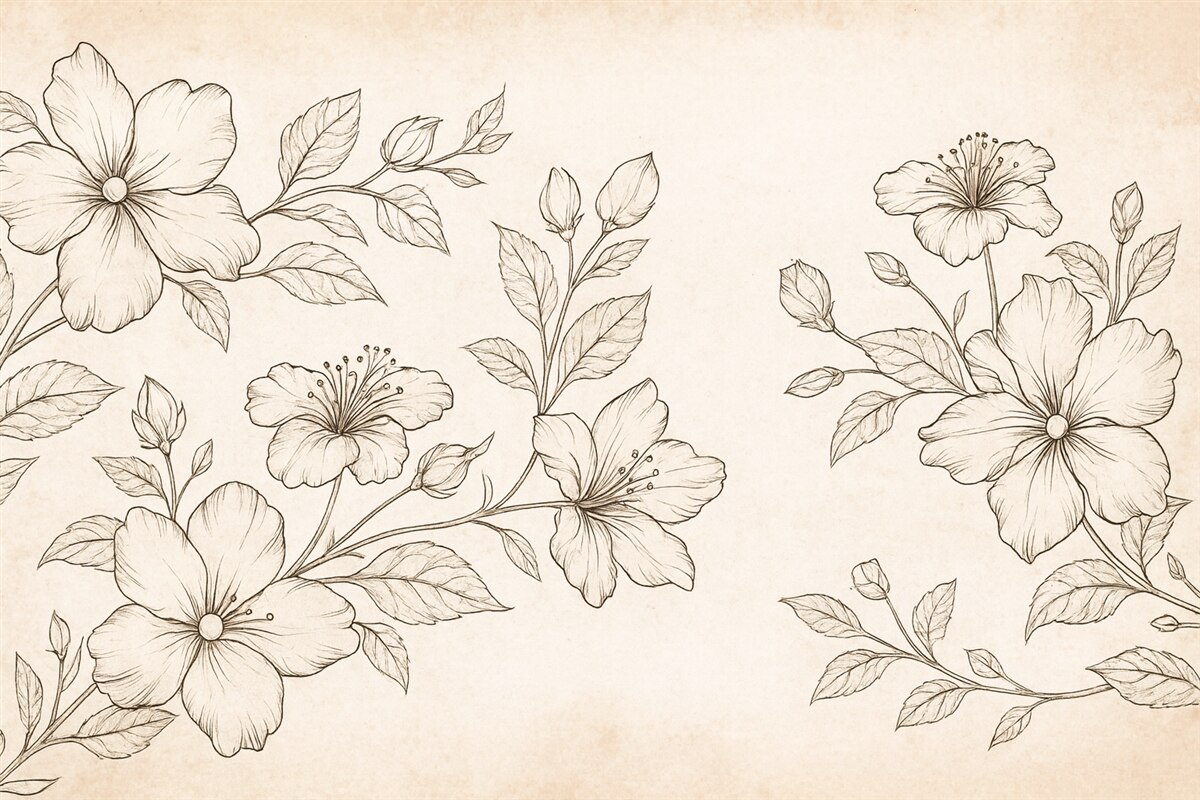 Fototapeta Kwiaty w linii, starożytne tło.