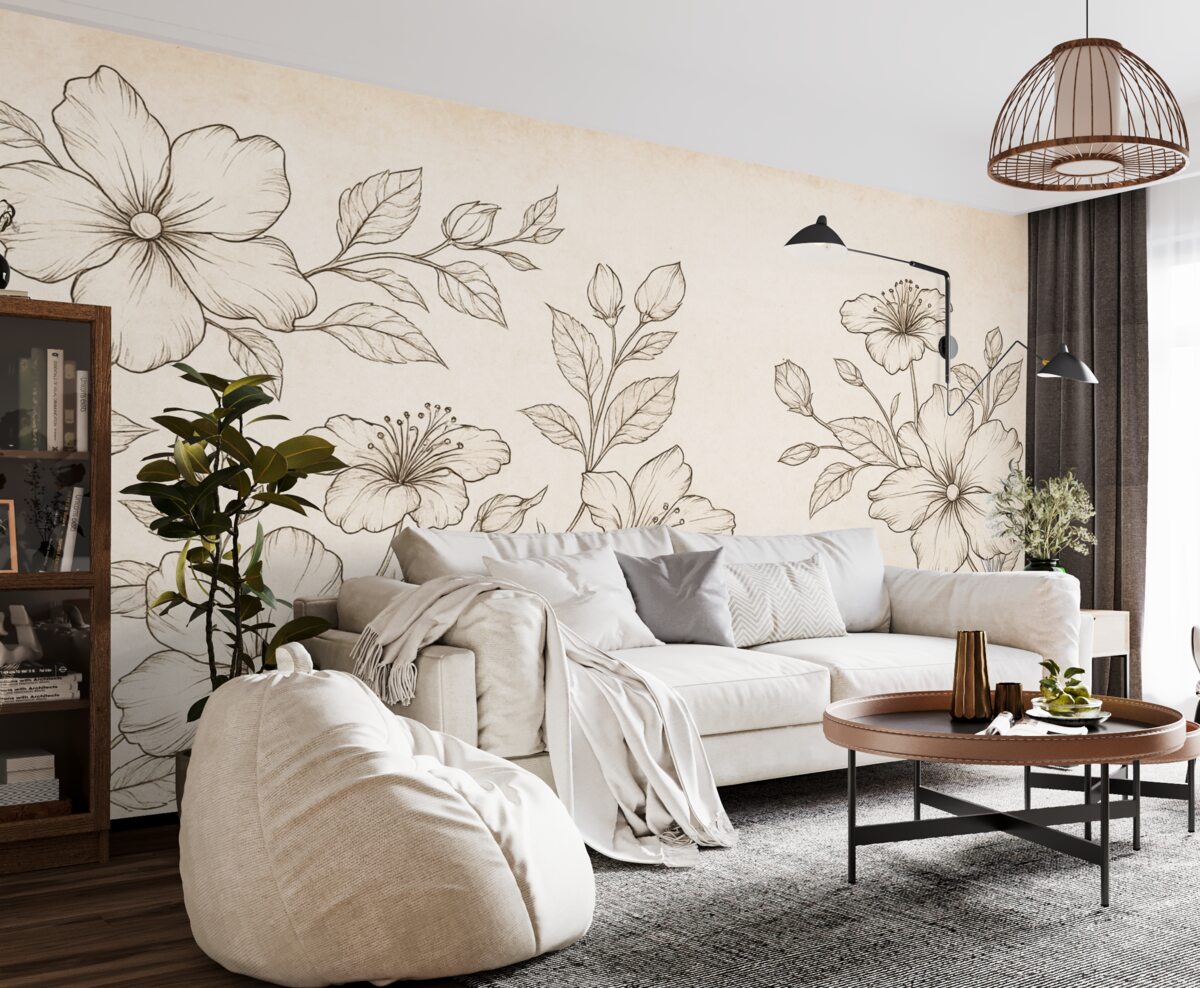 Fototapeta Kwiaty w linii, starożytne tło.