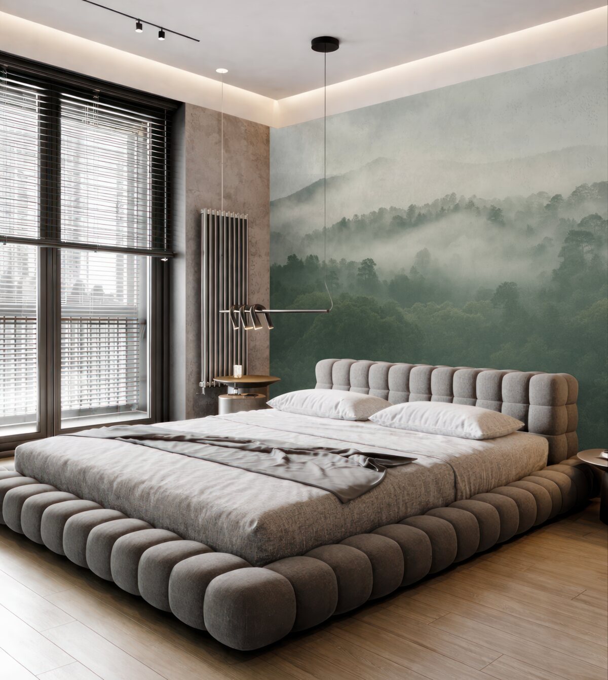 Fototapeta zielony zamglony las za oknem