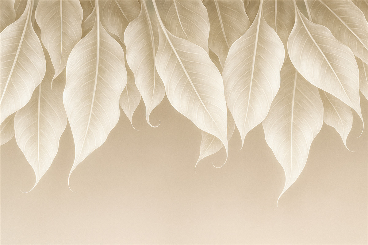 Fototapeta wiszące rozłożyste liście w odcieniu beżowym