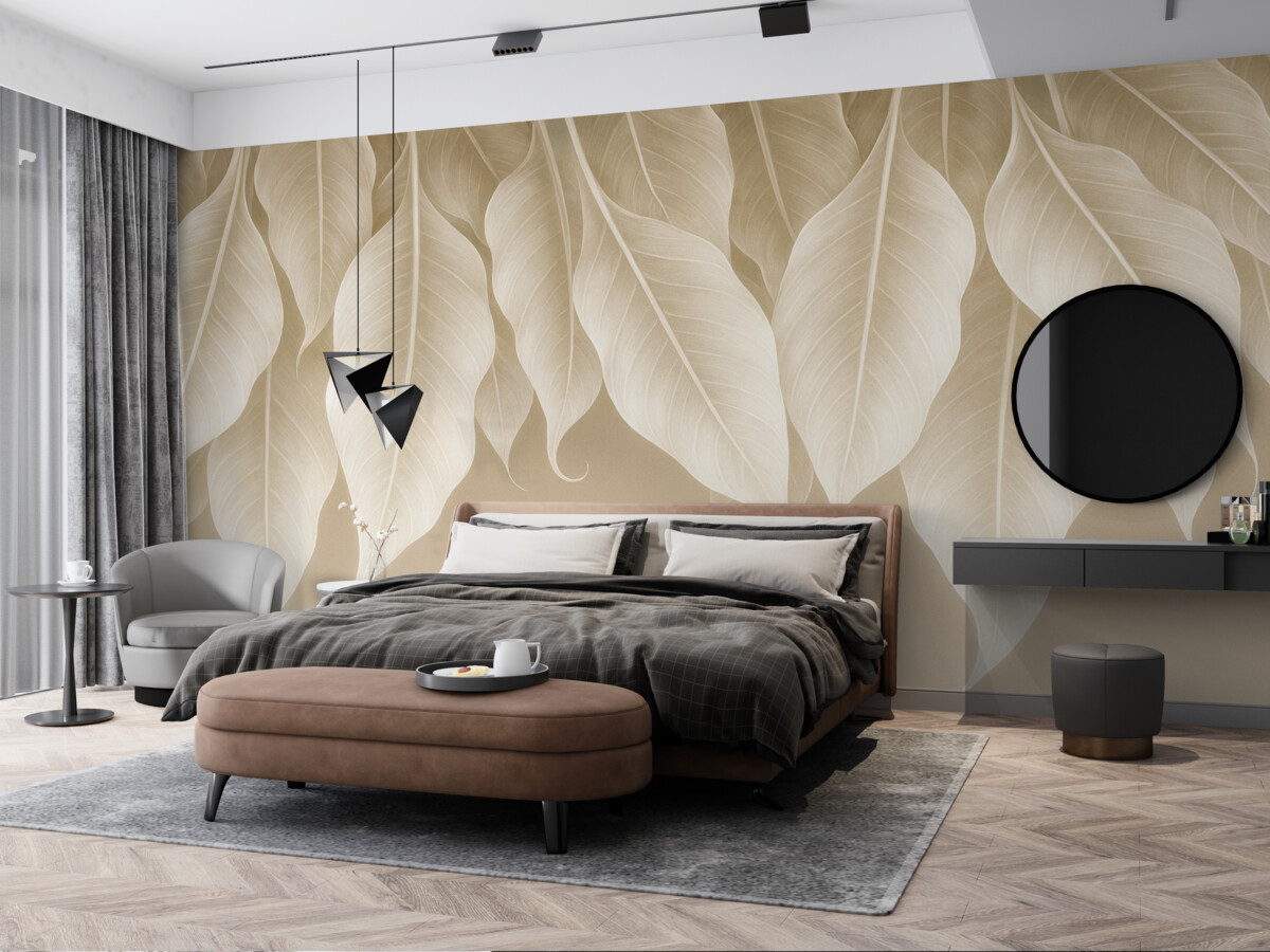 Fototapeta wiszące rozłożyste liście w odcieniu beżowym