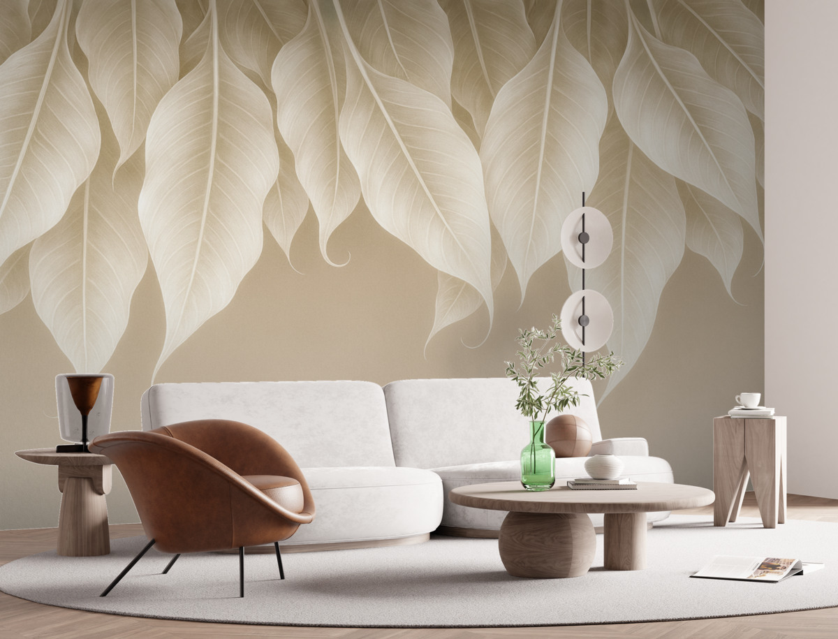 Fototapeta wiszące rozłożyste liście w odcieniu beżowym