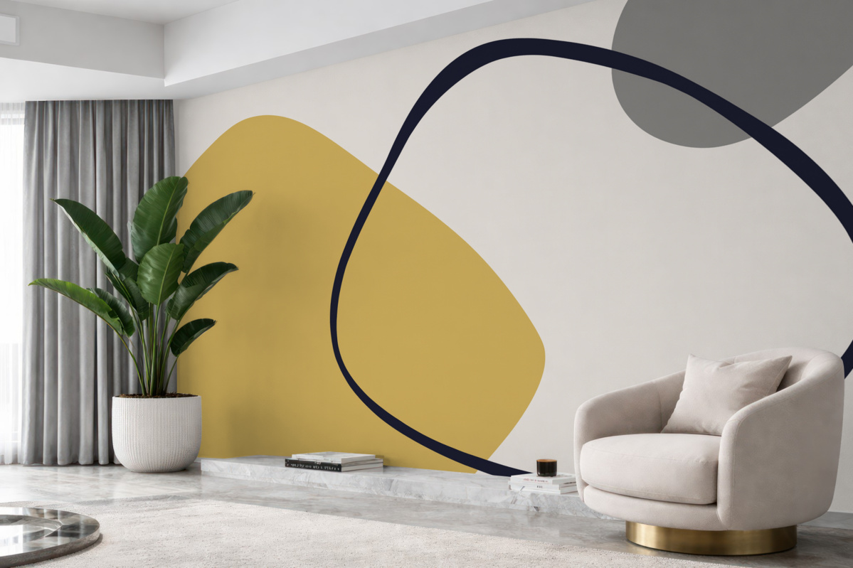 Fototapeta Geometryczne żółte i szare figury na jasnym tle.