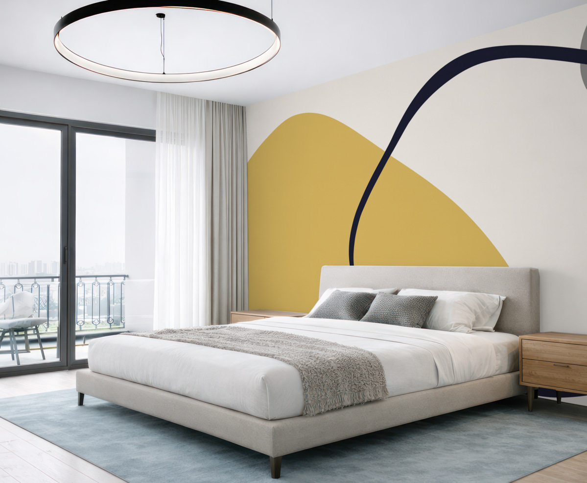 Fototapeta Geometryczne żółte i szare figury na jasnym tle.